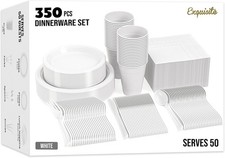 Party Solids 350 Pieces White Plastic Plates For Party White Disposable Plates