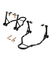 Motorcycle Stand Lift Combo, 1100 lb Front/Rear Dual Fork & Spool Stands, Black
