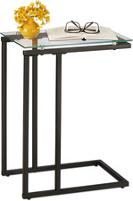 Tavolino Da Divano, a Forma Di U, Consolle Con Piano D’Appoggio in Vetro, Tavolo