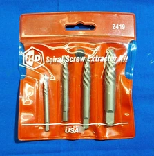 KD, K-D Tools 4 piece Spiral Screw Extractor Kit 2419 USA