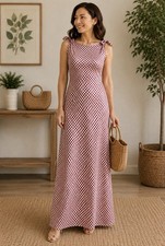 NWT Caroline Constas Burgundy Gingham Maxi Dress Size Large Tie Shoulders Red