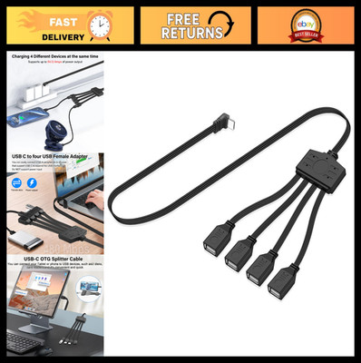 90° Angle USB C to 4 USB A Splitter Cable 1.6ft - Multi Port OTG Connector for C
