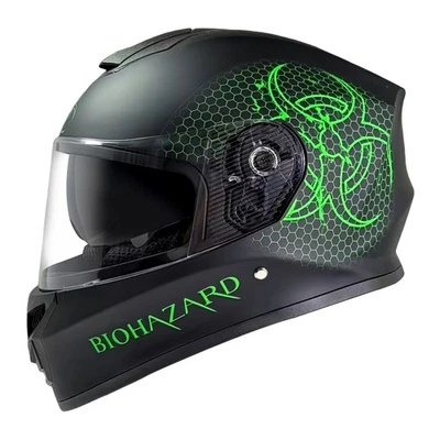 Integralhelm Helm Kinderhelm Motorradhelm Crosshelm Motocross Bio Hazard Grün - Bild 1 von 4