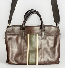 Fossil Mercer Brown And Green Leather Hand Held Or Shoulder Work Messenger Bag  