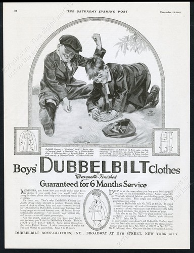 1919 marbles game playing boys art Dubbelbilt Clothes vintage fashion print ad