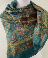 Paisley Design Scarf 40  Boho Square Green Teal Red Vintage
