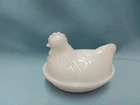 Vintage Milk Glass Hen On Nest Dish