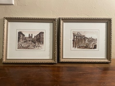  ️ Pair Original Rome Art Drawings   Spanish Steps & Roman Forum Framed Italy