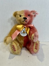 Steiff Club Edition 1999 Millennium Teddy Bear Gold/Rose 420184 Porcelain Pendnt