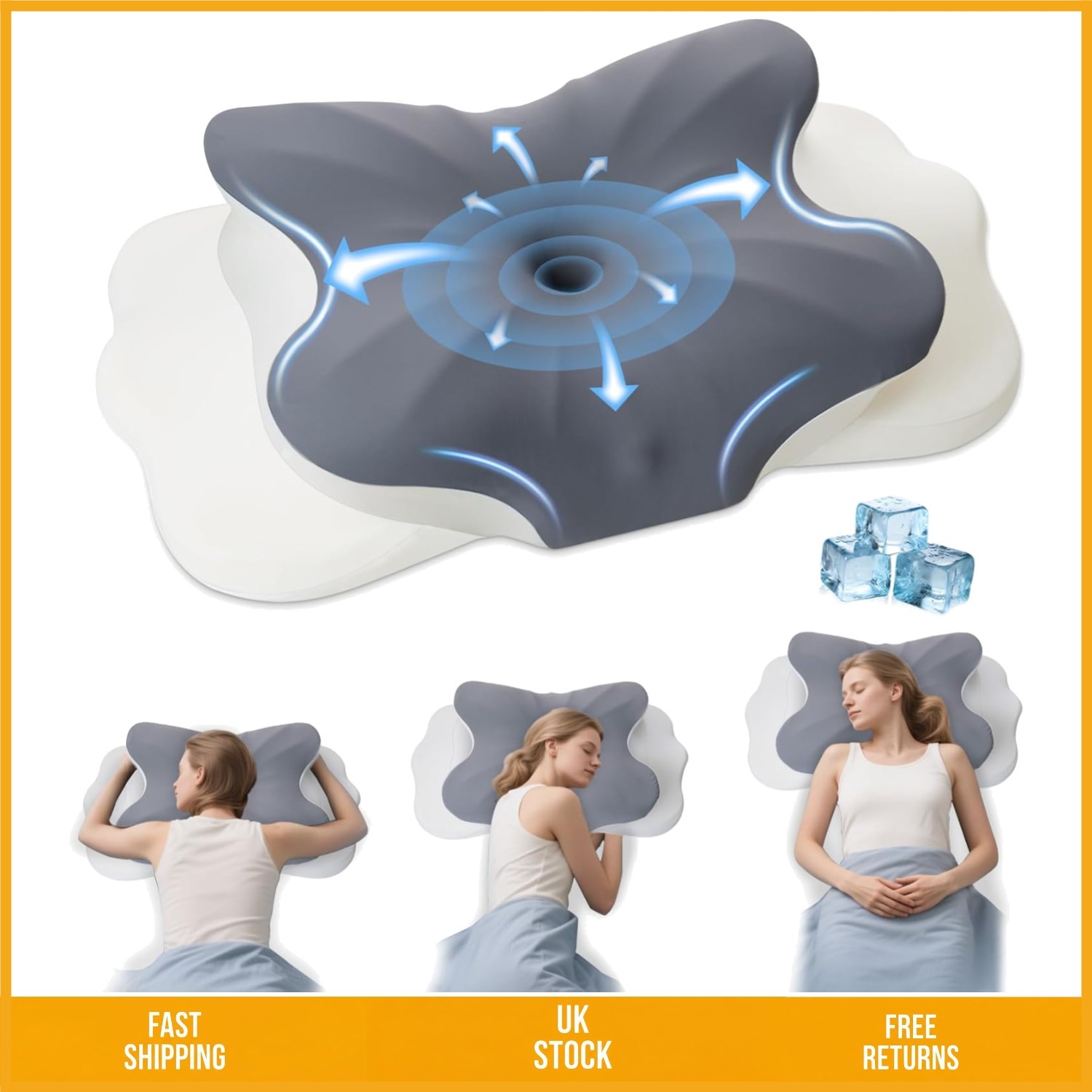 Ergonomic Orthopedic Memory Foam Cervical Pillow for Neck Pain Relief, Grey