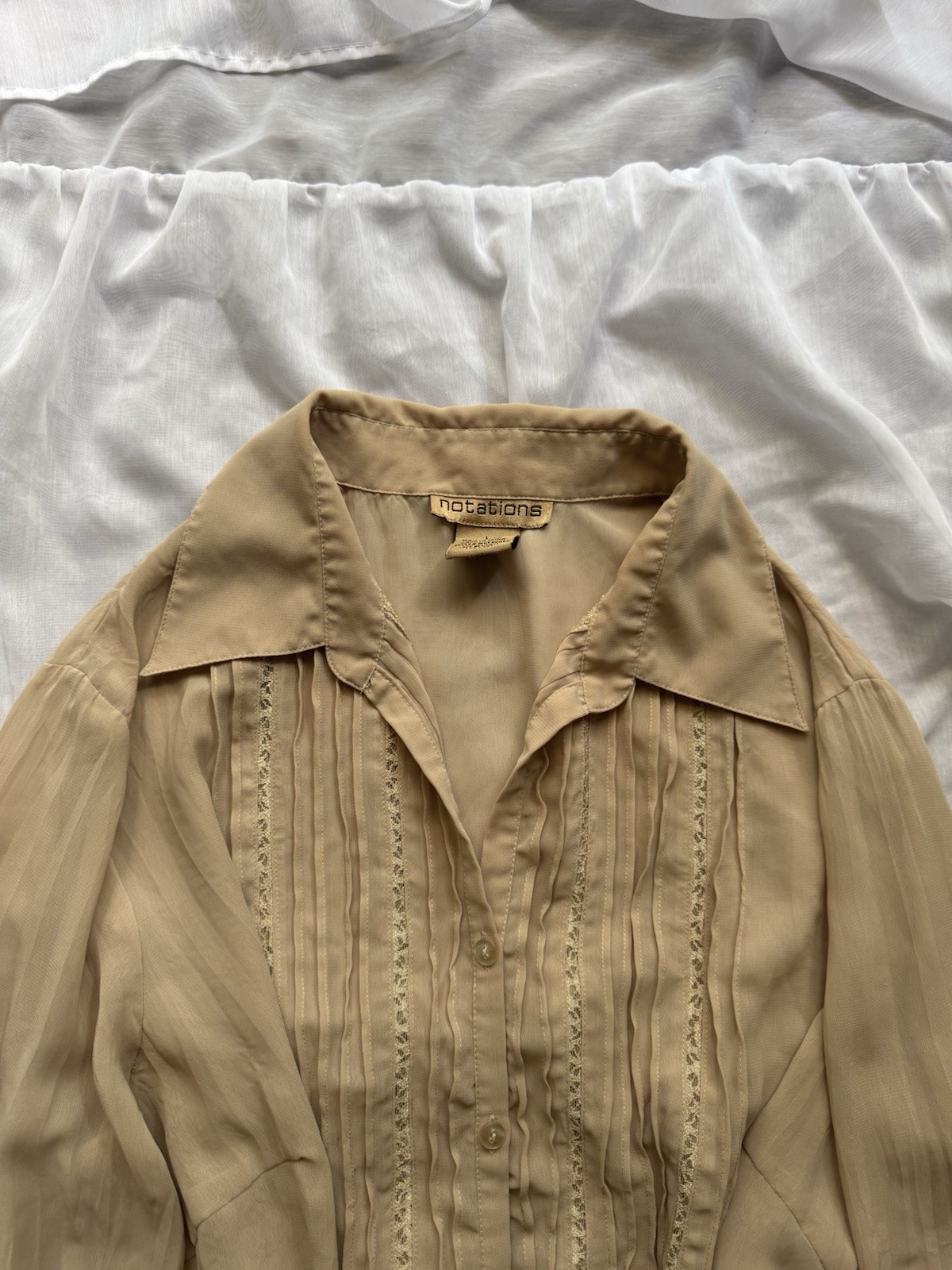 Vintage Notations Pleated Ruffle Button Down Blou… - image 2