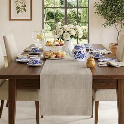Classic Linen  by D'Moksha Natural Table Runner 108 Inches Long, 100% Pure Linen