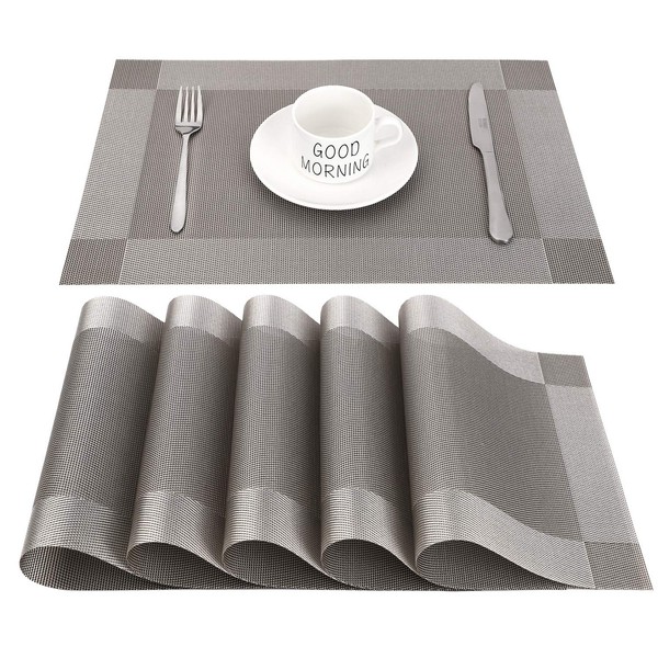 Tischset 6Er Set Abwischbar Grau-Silber 45X30 Cm HitzebestäNdig Rutschfest PVC-image