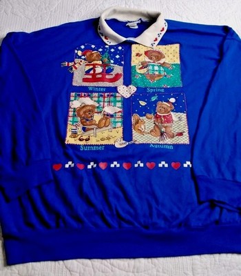 Vintage Act lll Classics Collard Sweatshirt Teddy Bear  Seasons Women's Size XL 