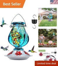 Hummingbird Feeder, Hand Blown Glass Hummingbird Feeders for Outdoors Hanging...