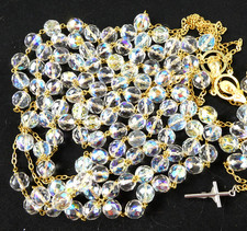 Vtg Huge Crystal Wedding Lasso Catholic De Boda Gold Tone Stunning SPARKLE 10mm