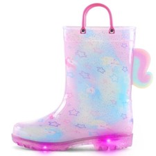 Toddler Light Up Rain Boots for Girls Boys 1 Big Kid Gradient Unicorn