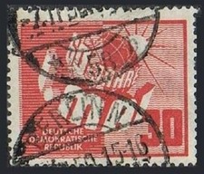 Germany-GDR 53,used.Michel 250. Labor Day,60th Ann.1950.Globe & sun.