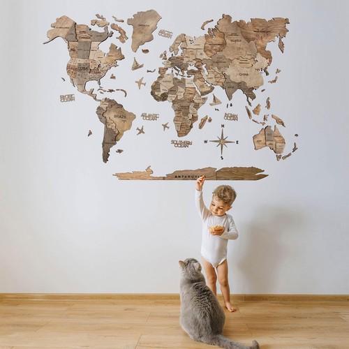 ENJOY THE WOOD 3D Wood World Map Wall Art Large Wood Wall Décor
