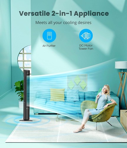 47" Oscillating DC Tower Fan with Air Purifier & ECO mode, 12 Cooling Fan Speeds - Picture 9 of 10