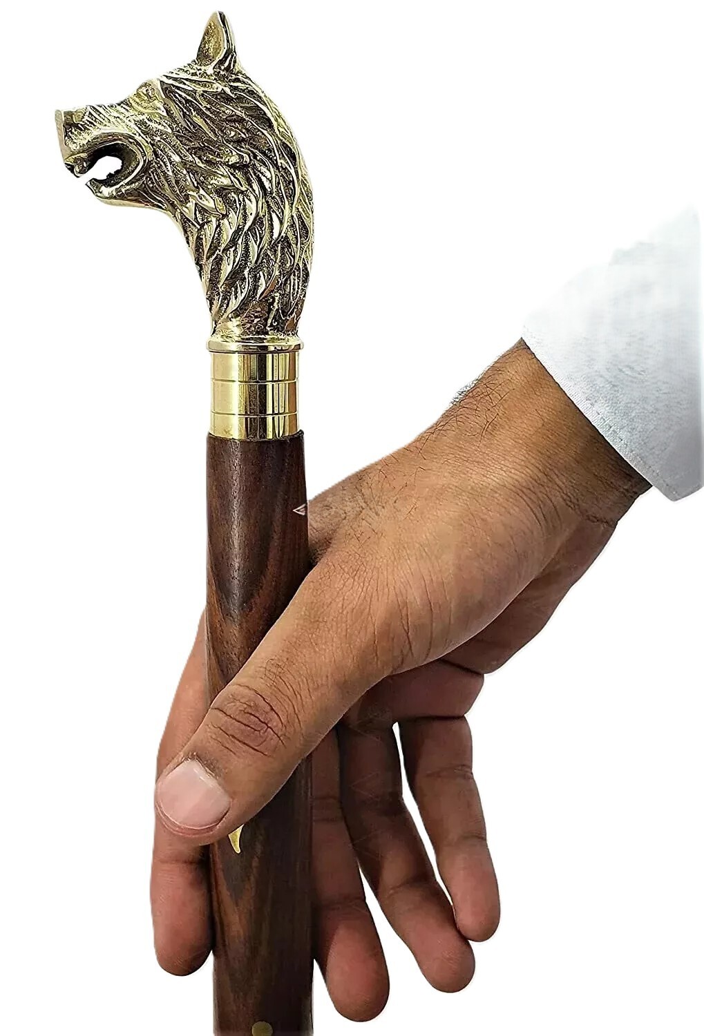 Wolf Handle Antique Brass Wolf Designer Head Handle Brown Wooden … - Gem