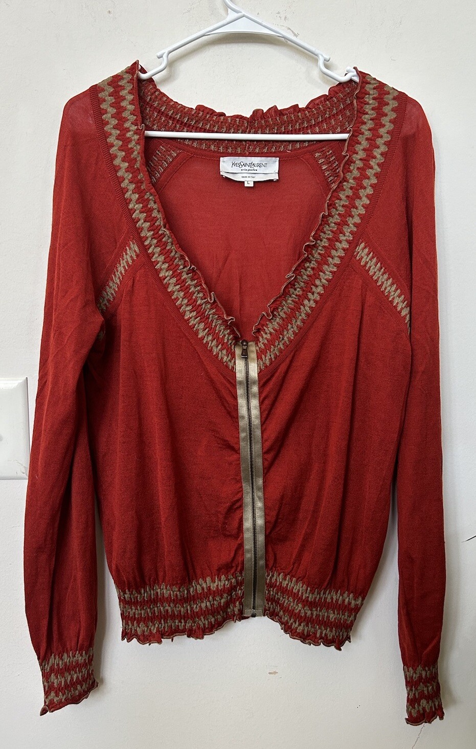 Maglione Yves Saint Laurent Italia Arancio Bruciato Lana Merino Cerniera Donna Arrivetta L