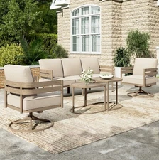 Metal Frame Patio Furniture Set 5 Pieces Modern Outdoor Swivel Conversation Set