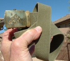 Vintage 1970s Boy Scouts of America Belt 35" Solid Brass Buckle Web Green Belt