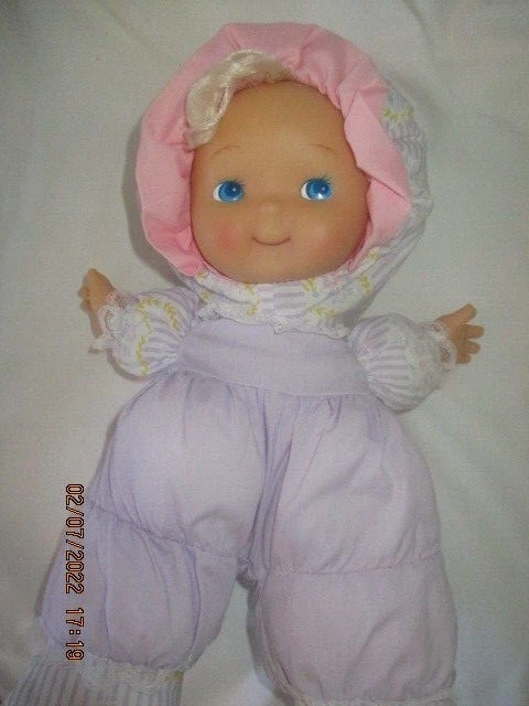 B13G / doudou poupée bleue noeud rose hochet grelot FISHER PRICE vintage