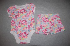Baby Girls Outfit BRIGHT COLORFUL FLOWERS Bodysuit  Shorts 3-6 6-9 12 18 MO