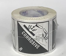 Tape Logic Labels, "Corrosive", 4" x 4, Black/White, 500/Roll #DL5240 New