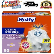80 Trash Bags Garbage Bag Kitchen Heavy Duty White Drawstring Scented 13 Gallon