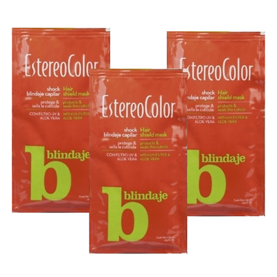 EstereoColor Shock Hair Shield (Blindaje) With UV Filter Treatment,  3-Pouches