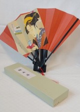 Flower fan Japan with stand handmade bamboo paper Utamaro Bijiuga fan 