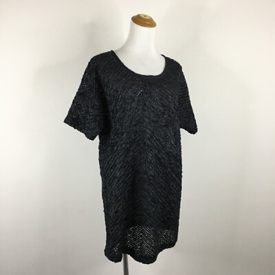 ZARA Basic T-Shirt Special Edition Womens sz Medium Black Textured Knit Sweater