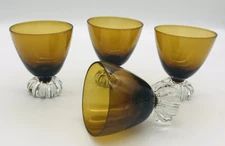 Vintage Mid Century Amber Cordial Glasses Smoky After Dinner Asada Sweden Set/4