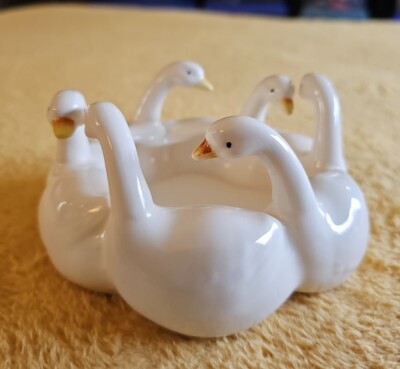 COUNTRY GEESE BY RON GORDON DESIGNS CANDLE HOLDER/TRINKET DISH VINTAGE 1982