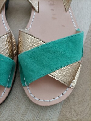 Palmaira ladies jade green suede gold crossover sandals shoes size