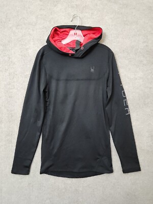 Spyder ProWeb Pullover Hoodie Mens S Black Fleece Lined Spellout NEW