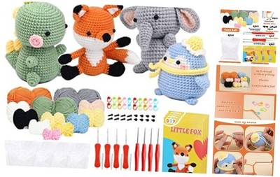  Animal Crochet Kit,Crochet Starter Kit,Starter Pack 4 Cute Pattern Crochet 
