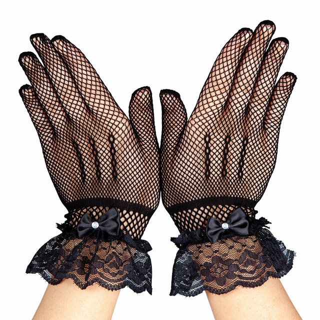Black Lace Gloves + Diamonte Adults Fancy Dress 80s eBay