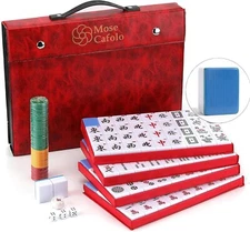 Chinese Mahjong Set Large 146 Numbered Blue Tiles with Mah-jongg with Case