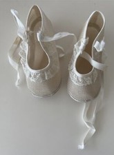 vintage white mesh baby shoes infant booties satin ties - AS IS