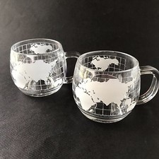 Nestle Nescaf&eacute; Glass Globe World Map Hot Chocolate Coffee Mug Set 2 Pair