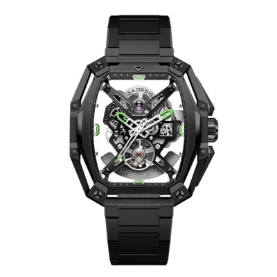 CIGA Design Orologio meccanico automatico scheletro serie Z, orologio da polso da uomo in acciaio inossidabile - blu, Cinturino