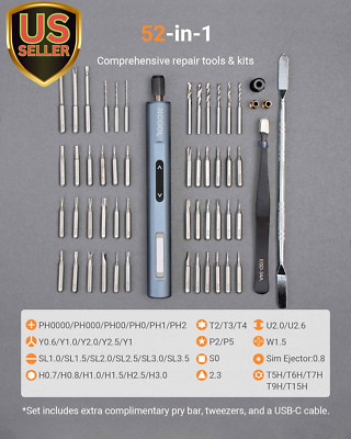 Mini Electric Screwdriver Set with Drill Bits, 52-In-1 400RPM 5 Torque Settin...