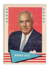 WARREN GILES BASEBALL GREATS #33 1961 FLEER CREASE FREE  VG-EX