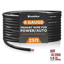 OFC Pure Copper Power Ground Wire - 25ft Black, True Spec 8 Gauge Black 25ft