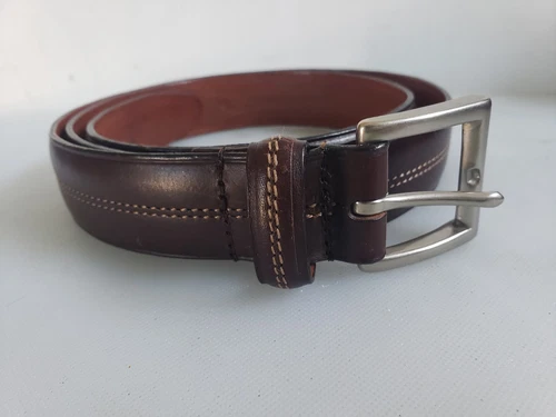Coach Men's Brown Leather 1.25"Belt Silver Tone Square Buckle Made In ITALY 38" 