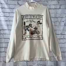 Vintage Women's Folk Art Vermont Cotton Long Sleeve Mock Turtleneck Medium FLAW
